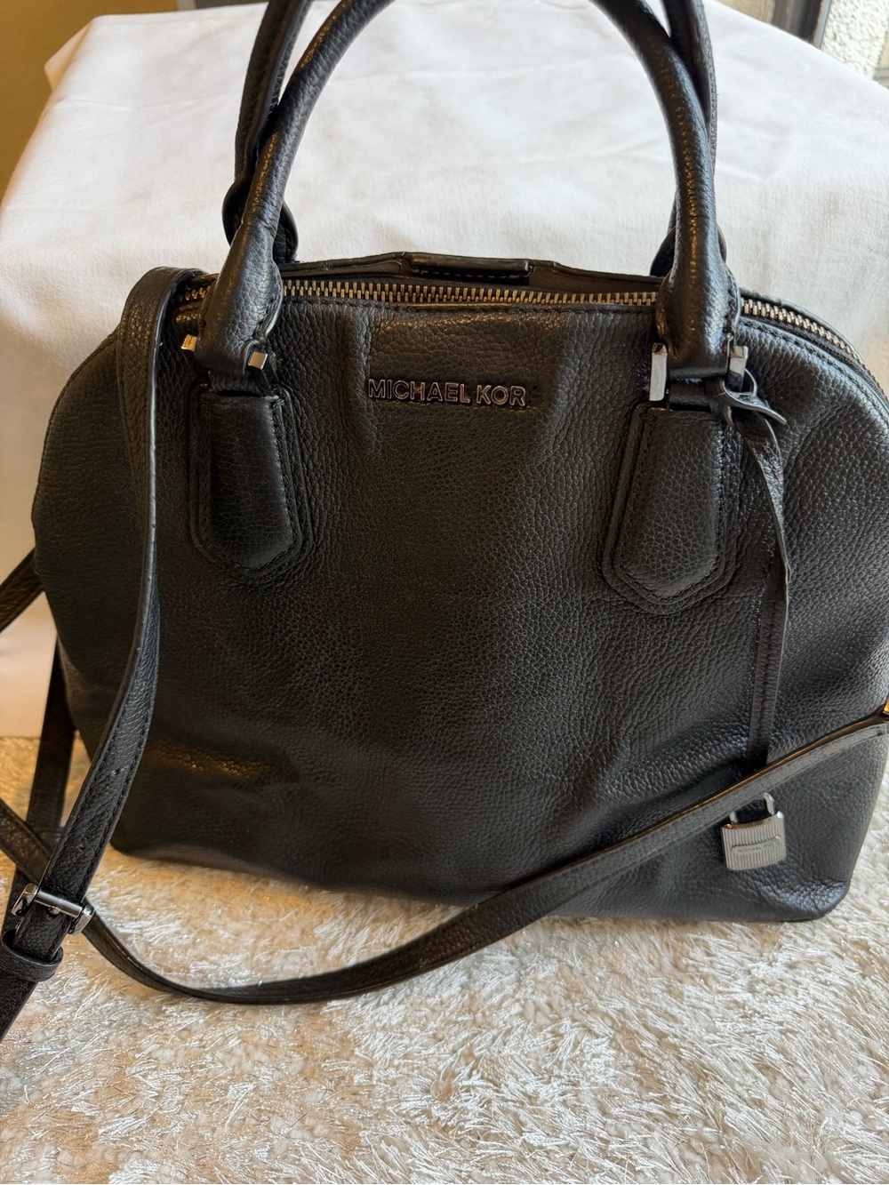 Michael Kors Black Leather Dome Satchel